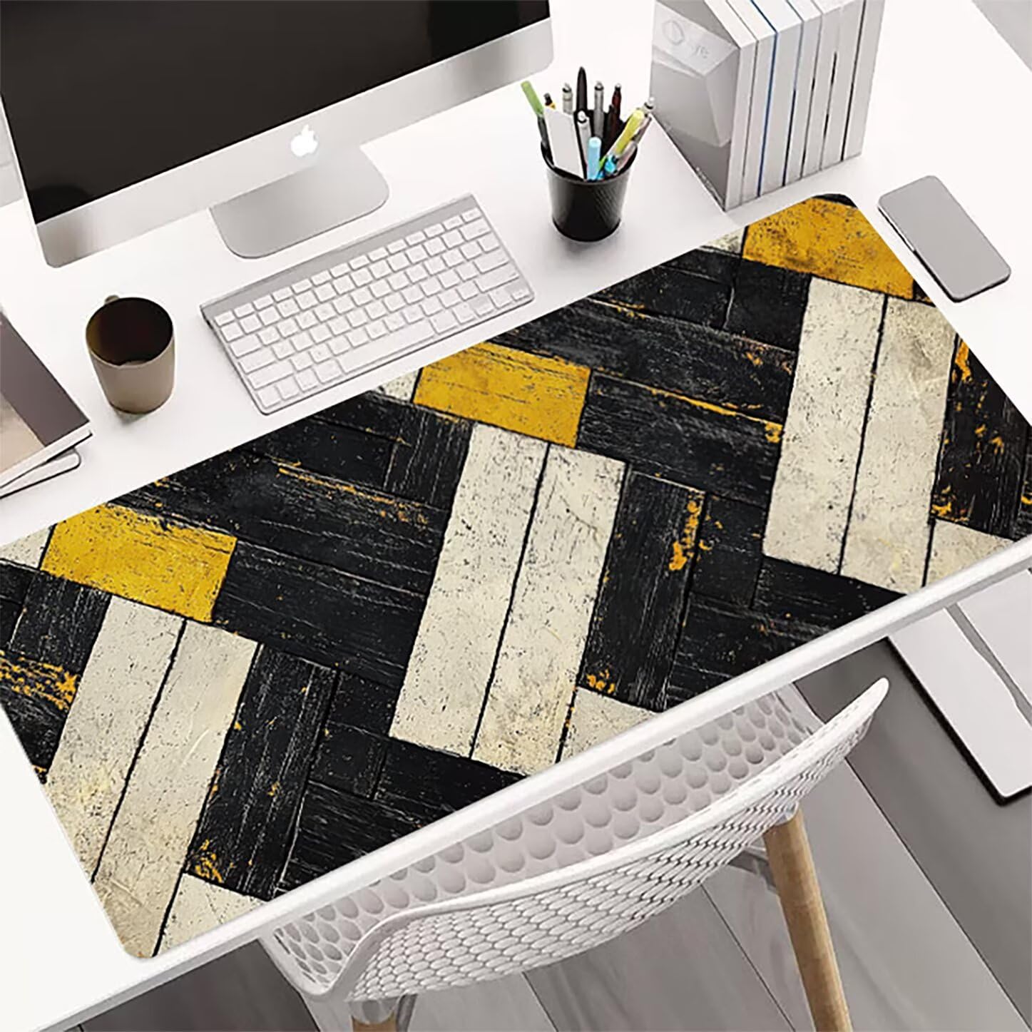 Lpfieonn Retro Großes Schreibtischunterlage, XXL Schreibtischunterlagen, Weiß XXL Wasserdicht Gaming Mousepad mit Vernähter Rand und Rutschfeste Gummibasis, für Laptop/Hause/Büro 120x60cm PF-3199