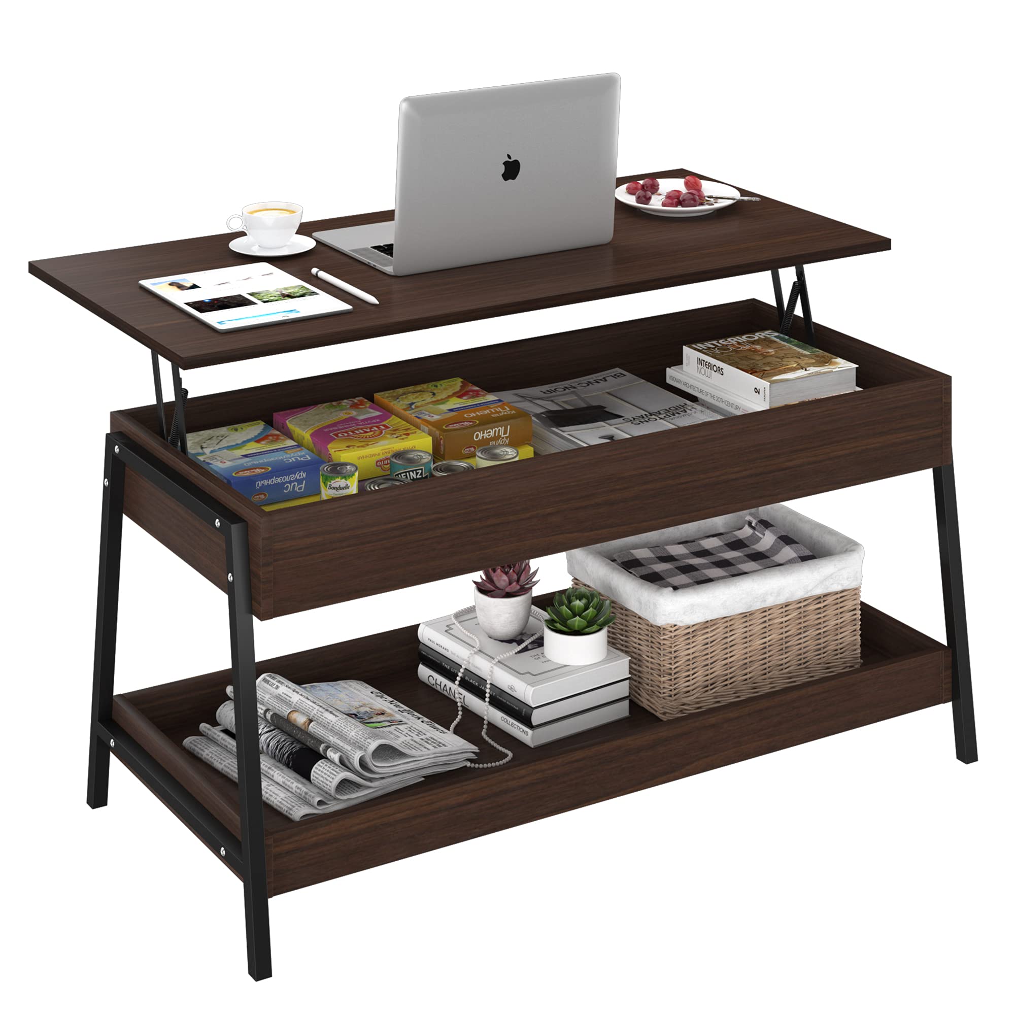 Buy POVISON Lift Top Coffee Table with Storage, 3 Tier Storage Shelves