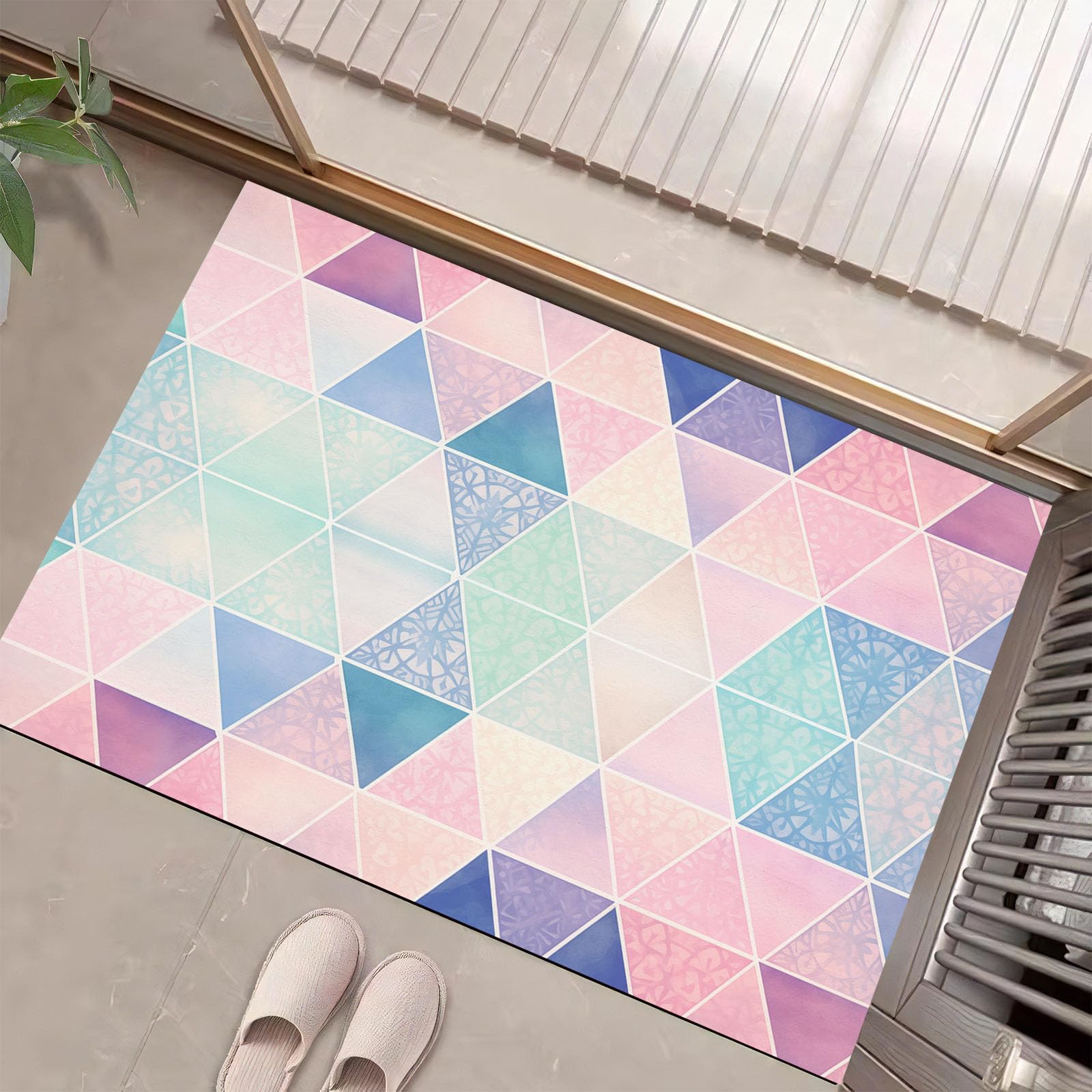 Tapis de porte intérieur extérieur rose pour entrée et terrasse style méditation