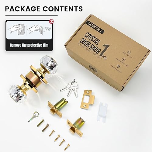 Miniatura 6 de LOQRON Pomos de puerta de cristal con cerradura y llaves, paquete de 3 pomos de puerta de vidrio negro con igual llave, pomo de puerta de entrada