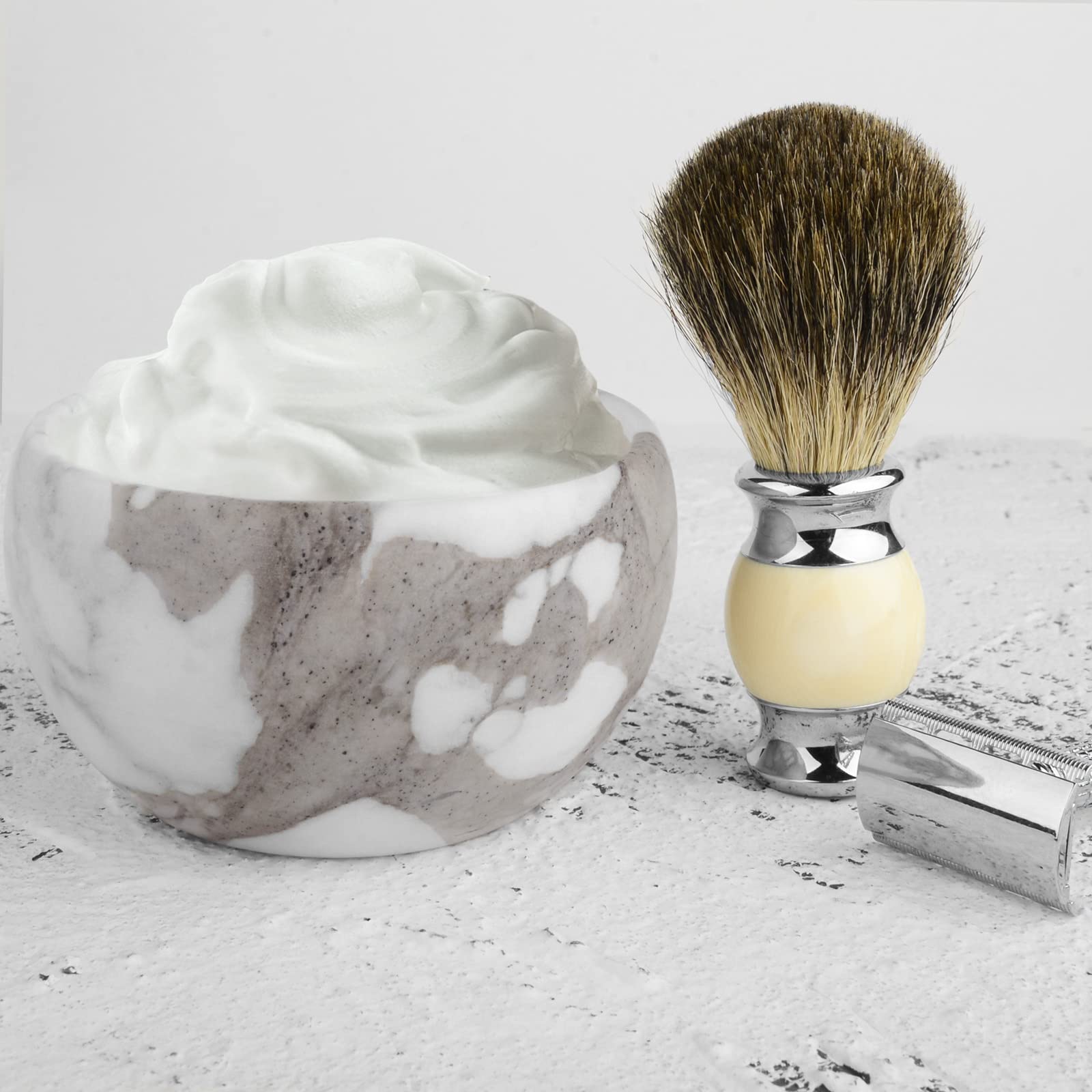 Linkidea Ciotola da barba in marmo, tazza per sapone da barba, tazza per uomo, bocca larga, barbiere, barba, rasoio, crema da barba