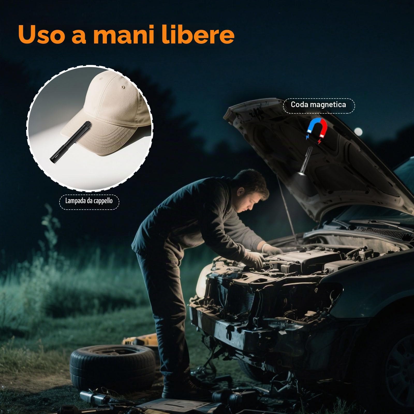 VTIGER T2A Torcia EDC Compatta 1500 Lumen – LED Ricaricabile AA con Pulsante Tattico Posteriore e Magnete per Campeggio, Escursionismo, Esterno, Casa ed Emergenze
