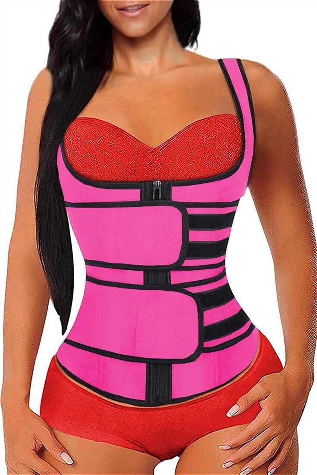 Waist Trainer Belt Back Support Trimmer Sports Slimming Body Shaper Band With Double Adjustable Abdominal For Fitness Workout Sauna Suit(Pink,S)