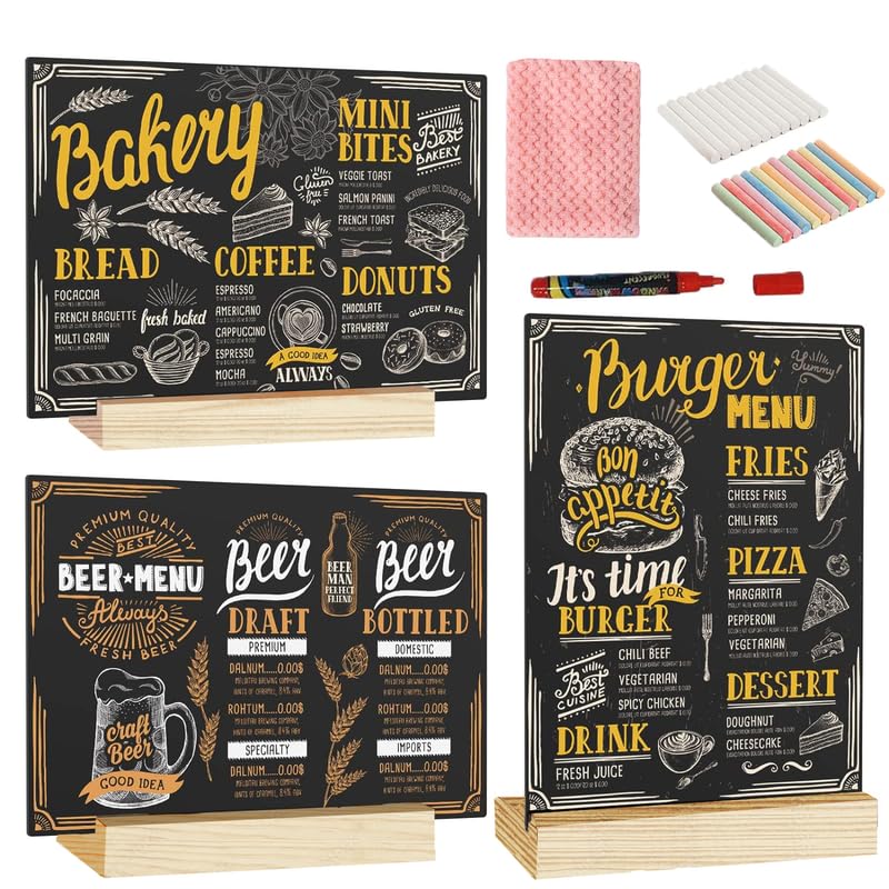Desi Rang 4 Pcs Small Chalkboard Signs with Stand 8x10 Inch Wooden Table Top Chalk Board Message Menu Display 2 Side 2 Angle 2 Style Placement for Cafe Restaurant Shop Hotel Office Party Décor Supply