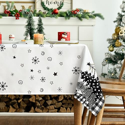 Miniatura 9 de Horaldaily Mantel de Navidad de 60 x 84 pulgadas, diseño de árboles de Navidad a cuadros rojos, lavable, para decoración de fiestas, pícnic, cenas
