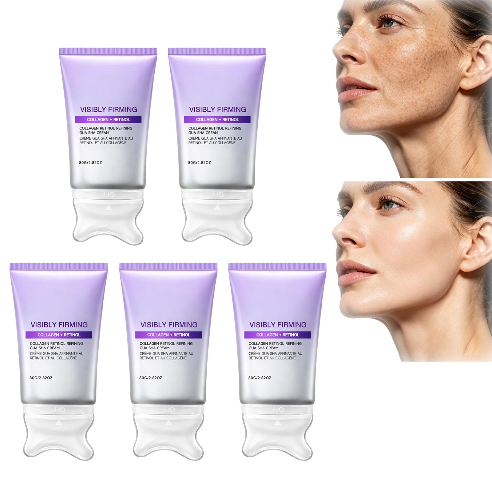 Retinol-Kollagen-Straffende Gesichtscreme mit integriertem Gua-Sha-Massagegerät, Anti-Aging-Feuchtigkeitscreme, Sofort-Straffungs- und Anti-Falten-Creme, Glättende und feuchtigkeitsspendende (5PCS)
