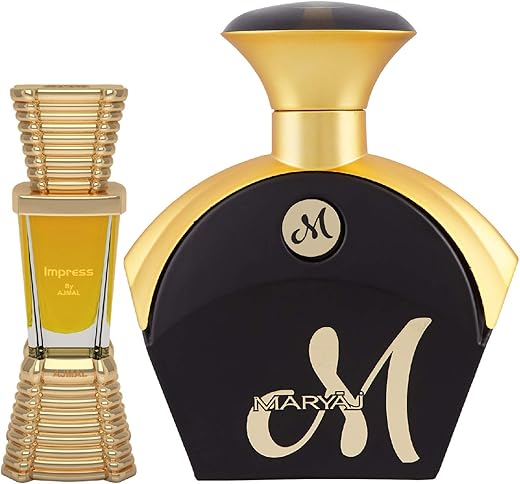 Ajmal Impress Concentrated Perfume Oil Citrus Alcohol-free Attar 10ml for Men and Maryaj M for Her Eau De Perfume Fruity Floral Perfume 90ml for Women