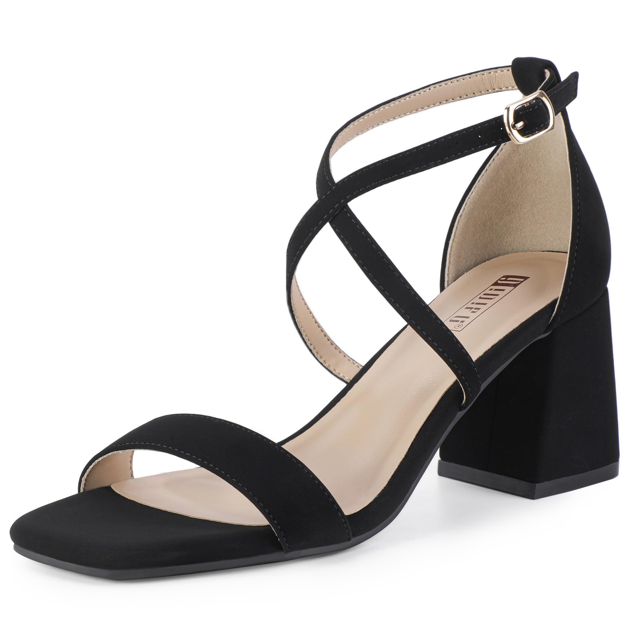 IDIFU IN3 Strappy Heels for Women Low Block Chunky Heels Square Toe Ankle Strap Heeled sandals Wedding Bridal Prom Party Dress Shoes for Women Bride Bridesmaid Dressy Comfortable Cute Trendy Heels