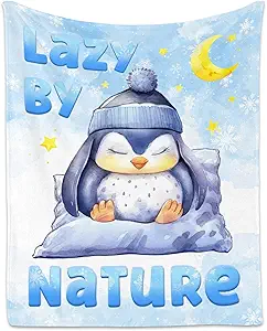 Penguin Blanket, Cute Soft Throw Gifts for Women, Cozy Flannel Throw Blankets for Bed Living Room, White 60"x80"