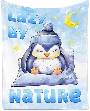 Penguin Blanket, Cute Soft Throw Gifts for Women, Cozy Flannel Throw Blankets for Bed Living Room, White 60"x80"