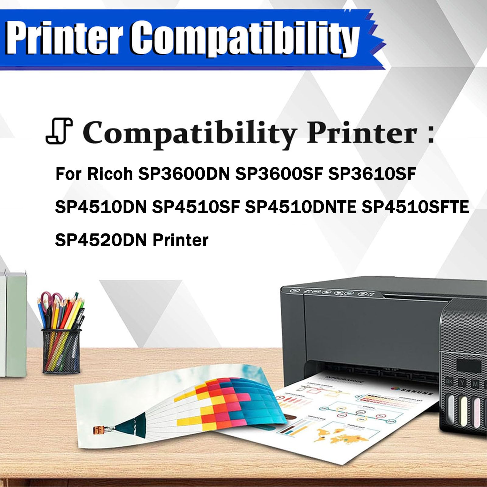 Cartucho de tóner compatible Ricoh SP4510, cartucho de tinta negra con chip