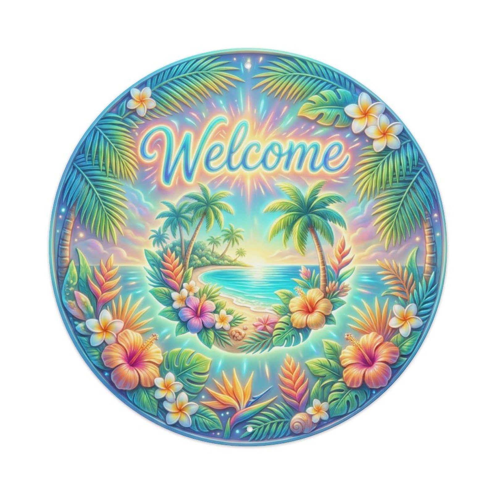 Metal Tin Sign Tropical Radiance Welcome Glowing Paradise