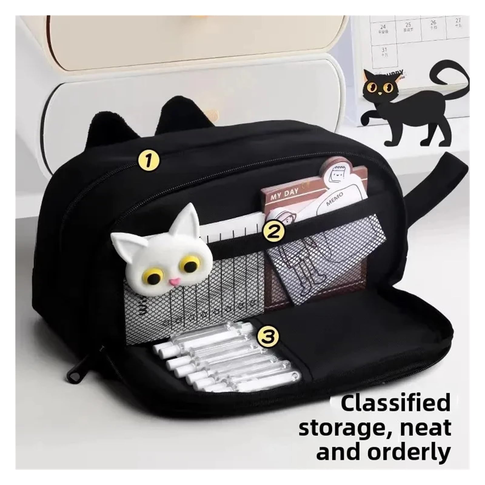 Astuccio con orecchie di gatto for la scuola e l'ufficio
