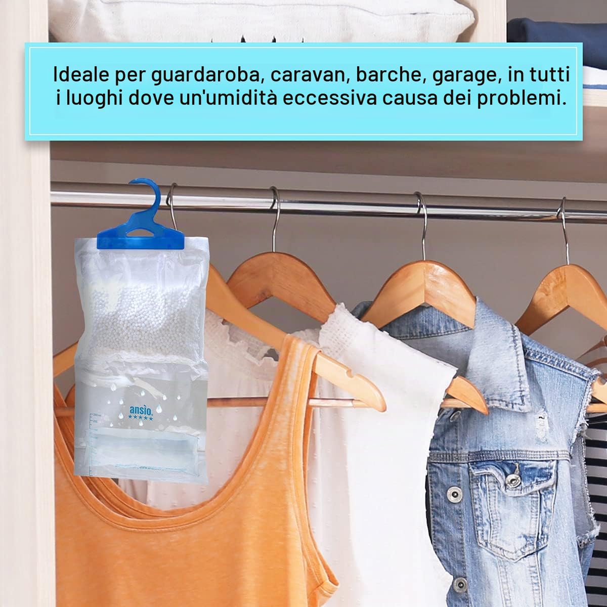 ANSIO 12 sacchetti per deumidificatori per armadio, assorbitori di umidità, condensa, deumidificatori per umidità, muffa, camera da letto, roulotte, bagno, cantina, ufficio, 210 g ciascuno