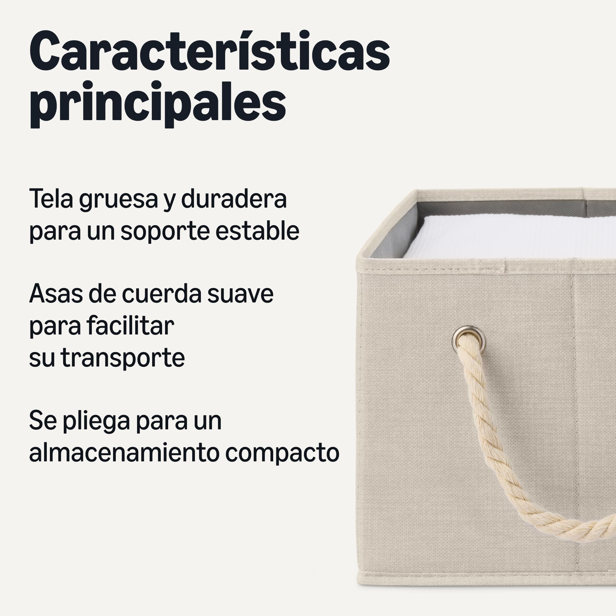 Amazon Basics Cajas de almacenamiento plegables con asas de cuerda, color lino, grande, paquete de 3