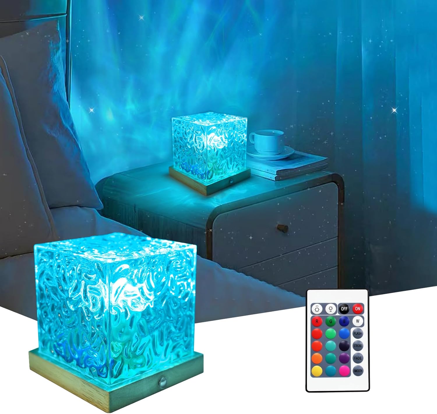 RICHMYC Ocean Wave Projector Light, 16 Colors Gradual Rotating Water ...