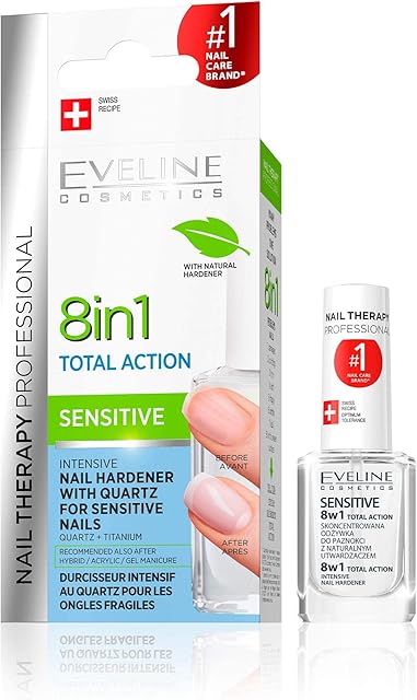 Eveline Cosmetics Sensitive 8w1 Total Action Skoncentrowane Serum Odżywka + Wzmacniacz + Utwardzacz do Łamliwych Paznokci | 12 ml | Leczenie Naprawcze | Łatwa Aplikacja | Efekty Natychmiastowe