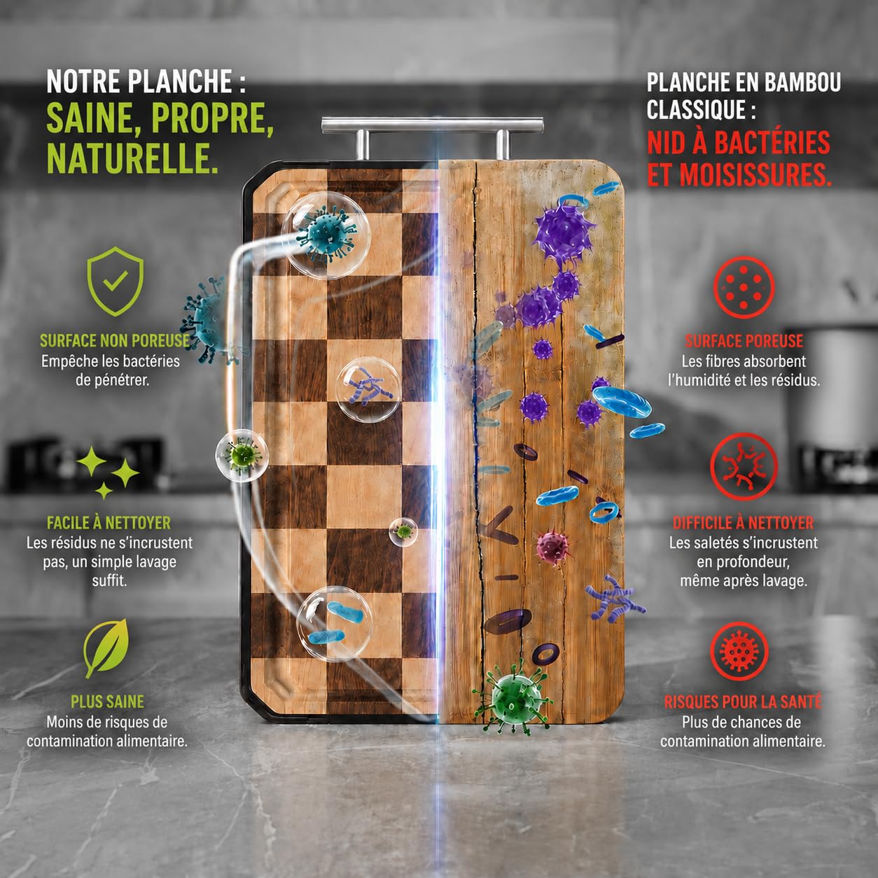 Planche à découper en titane et Bois d'Acacia Double Face