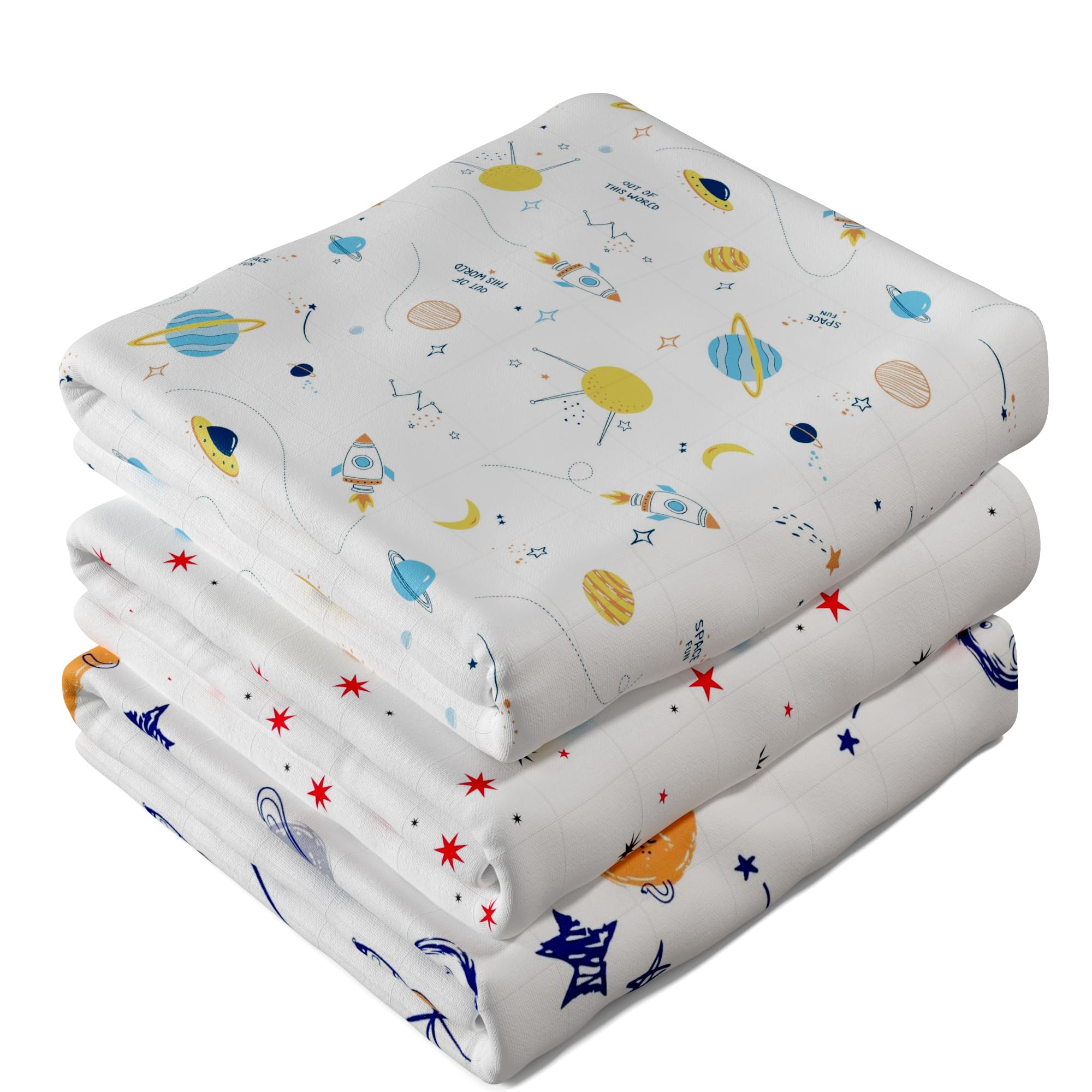 Muslin Swaddle Blankets, Muslin Baby Blanket, Extra Soft Muslin Blanket, 3 Pack, Large Receiving Blankets for Boys & Girls, Breathable Baby Essential (Space)