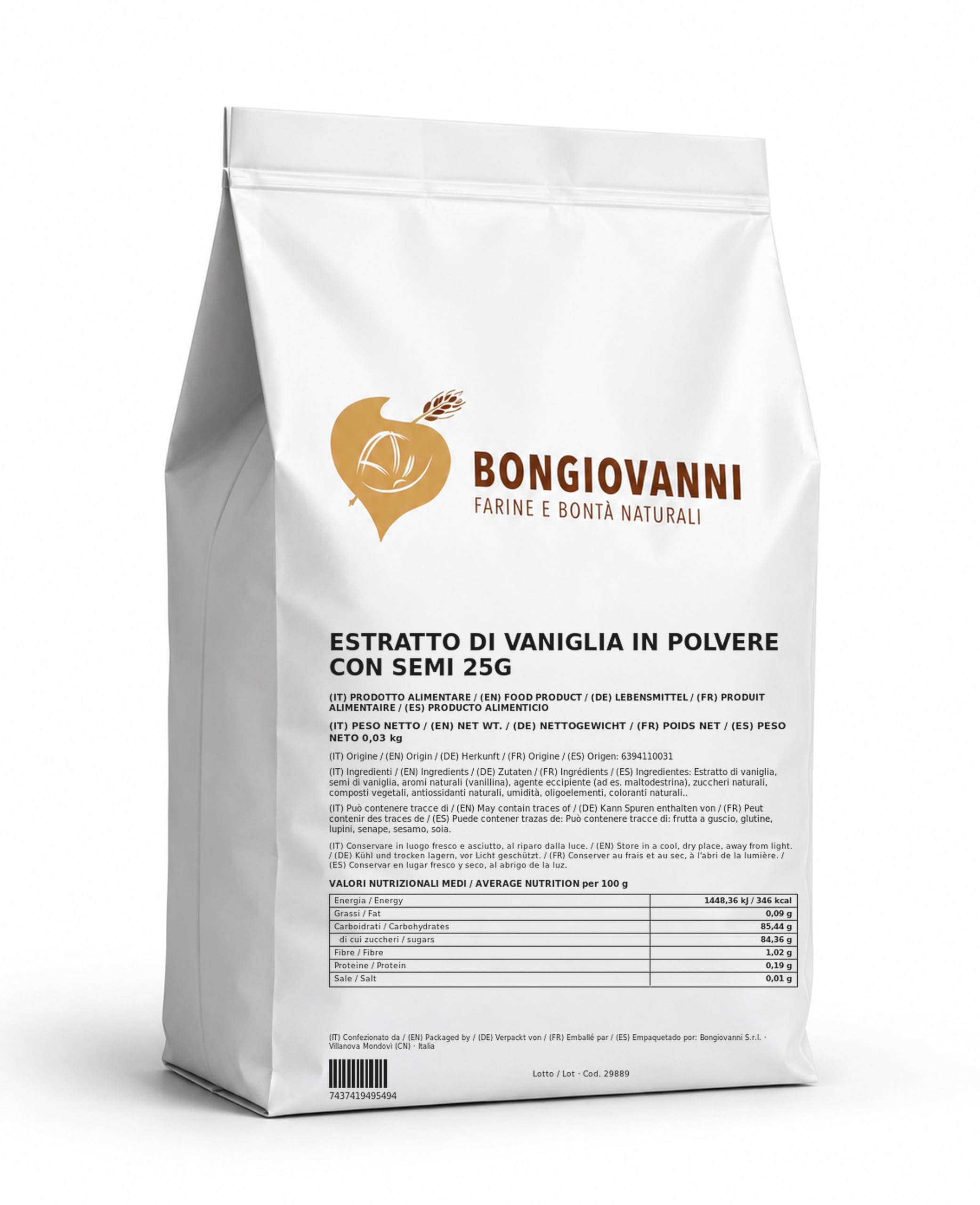 Bongiovanni Bontà Naturali Estratto di vaniglia in polvere con semi 25g