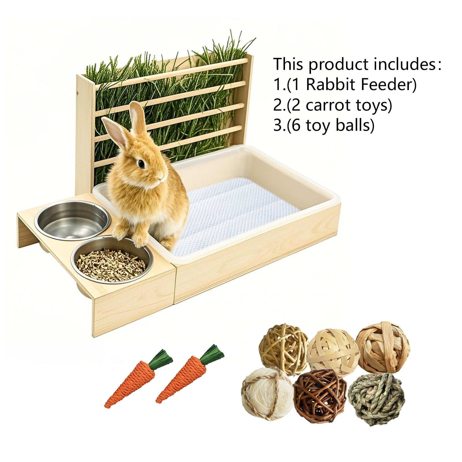 Rabbit Litter Box with Hay Feeder, Bunny Litter Box for Guinea Pig Chinchilla Bunny Other Small Animals (Natural) - image 8