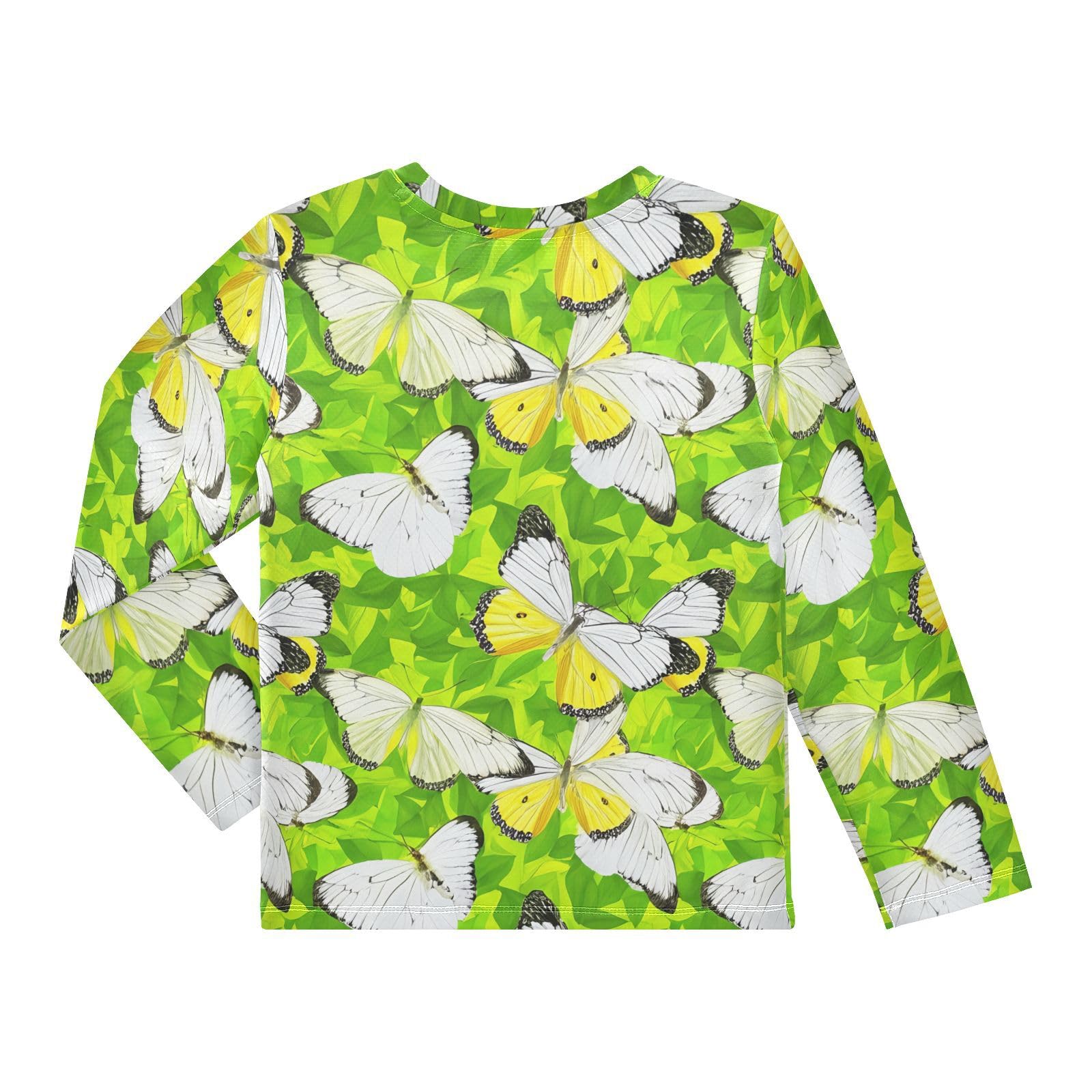 Butterfly Leaves Yellow Green Boy's Rash Guard Swim Shirt Long Sleeve Sun Shirt for Kids Toddler UPF50+ 4T