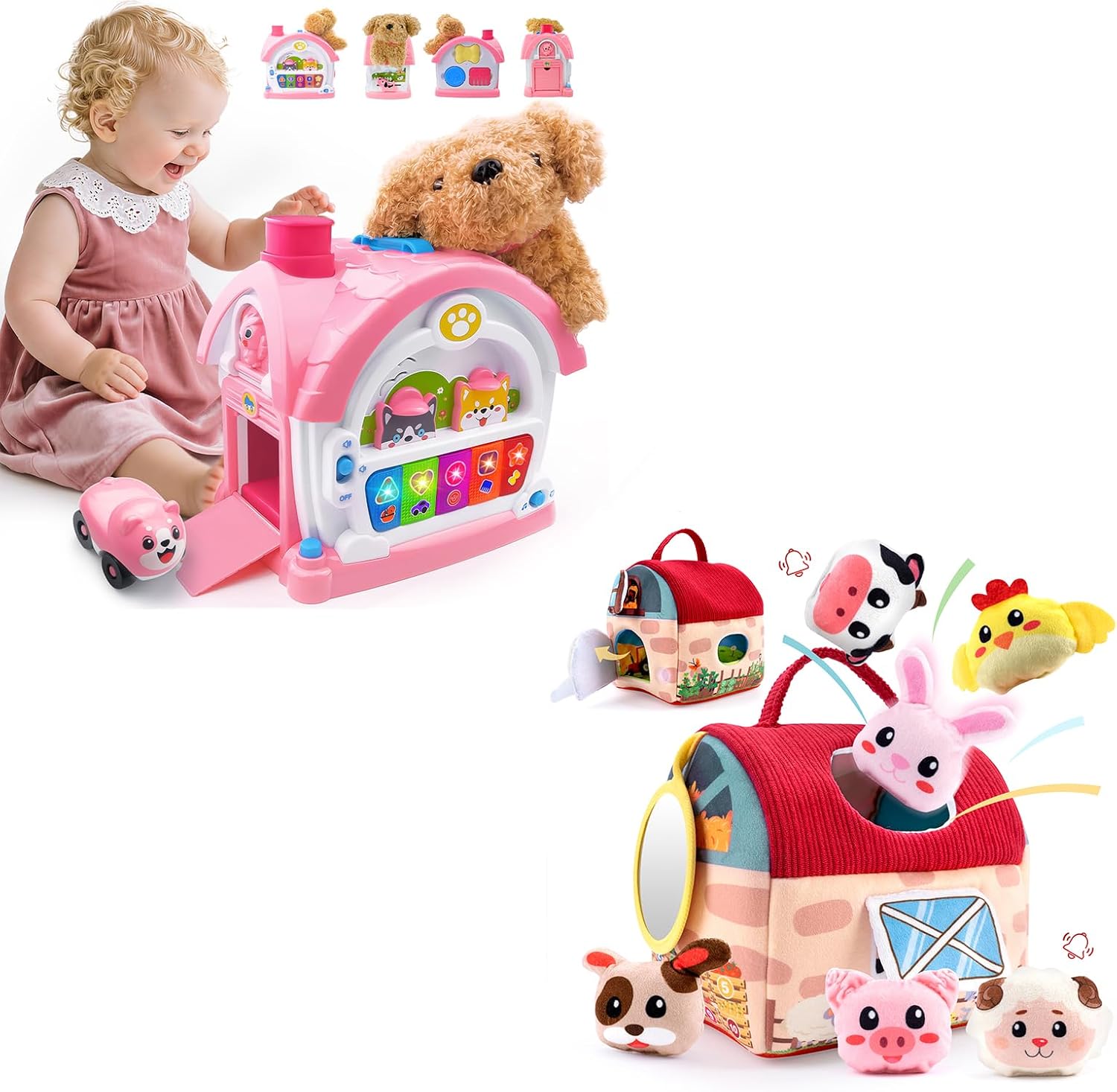 Musical Toddler Activity House Toys + Sensory Barn with Plush Farm Animals