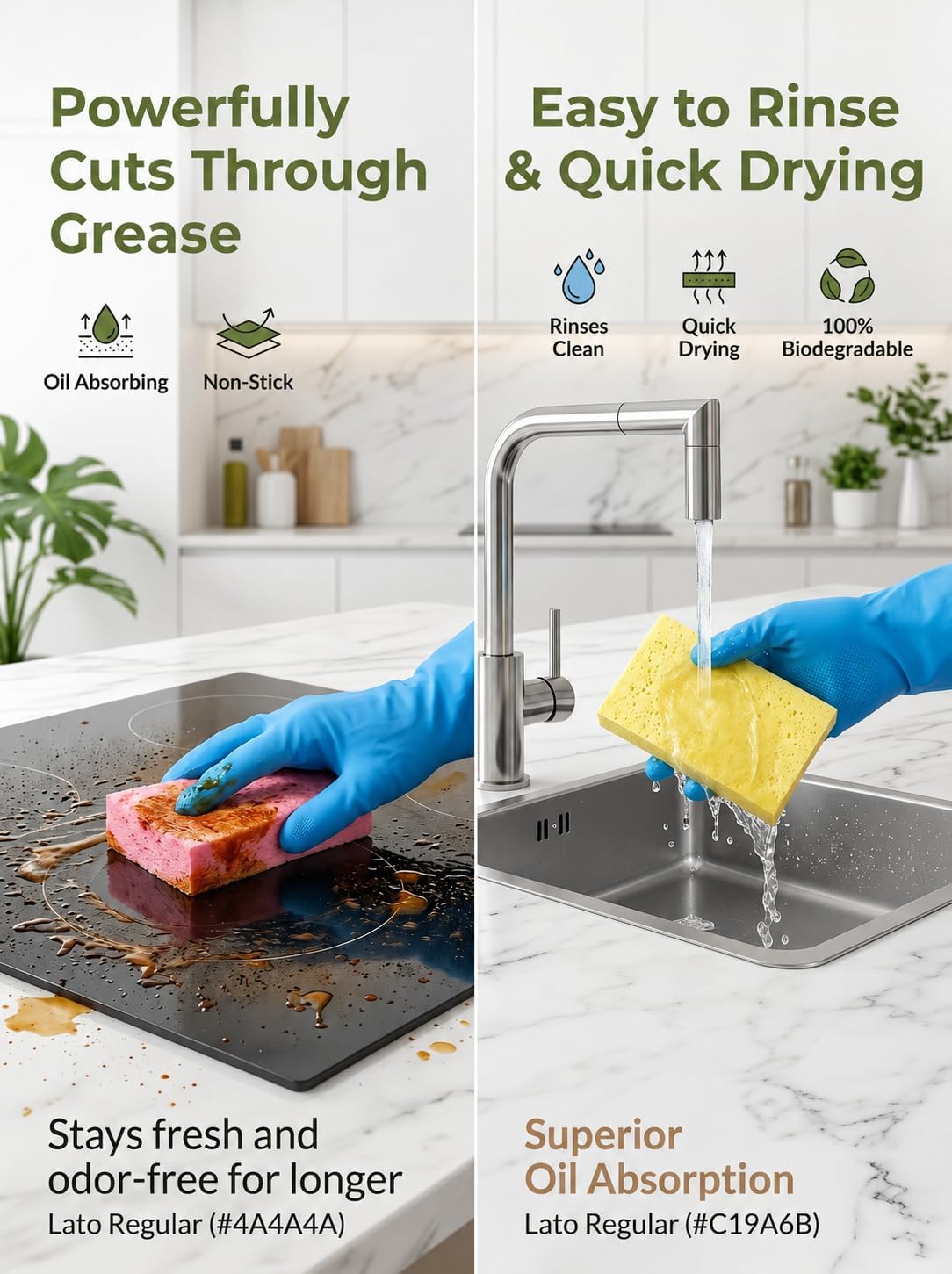 Natural Cellulose Kitchen Sponges 4 Pack Eco-Friendly Biodegradable Super Absorbent Scratch-Free Dish Sponges for Kitchen Dish Sink (12-Pack Extra Thick Cellulose Cleaning Sponges) image 5