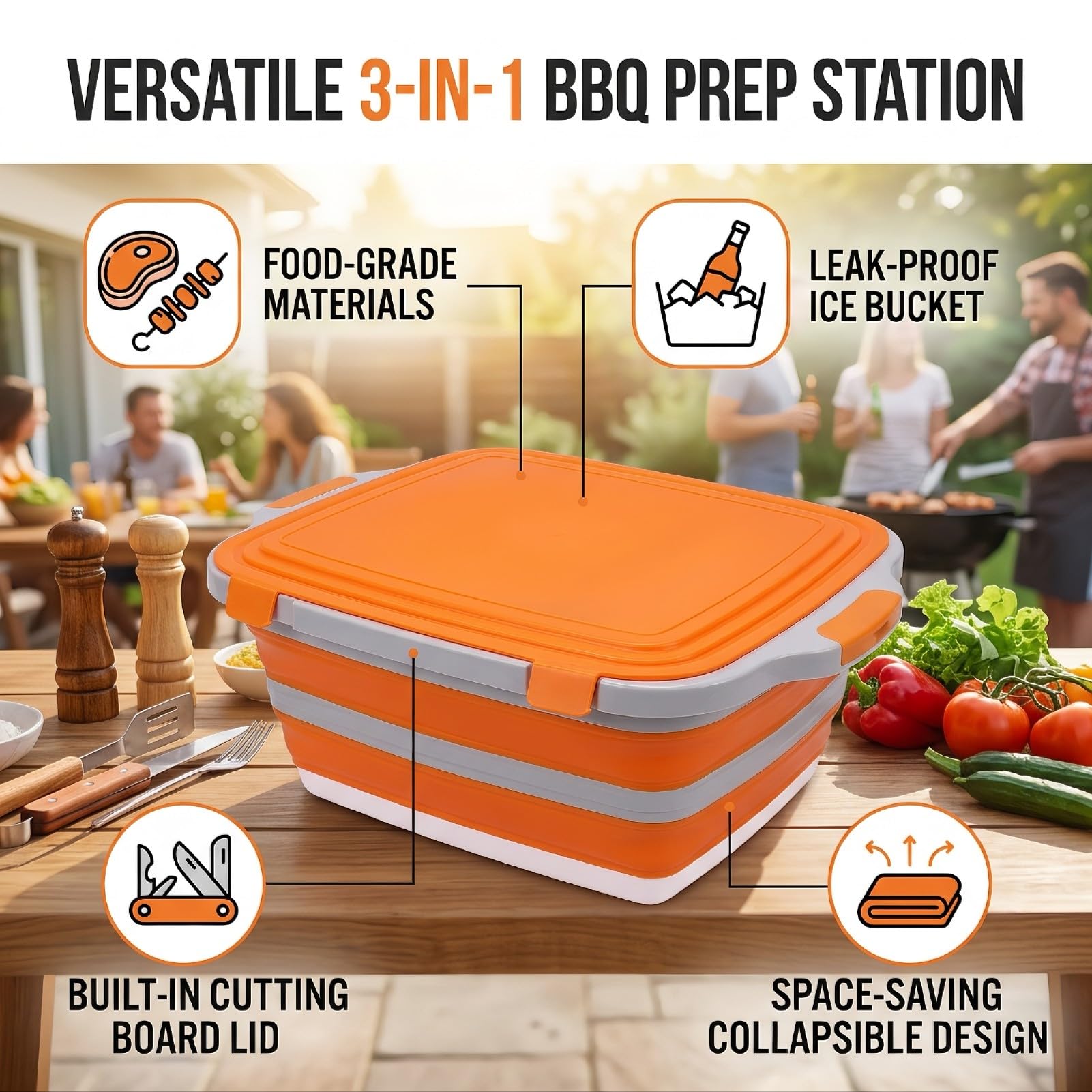 Bañera Plegable para Preparación de Barbacoa, 3 en 1
