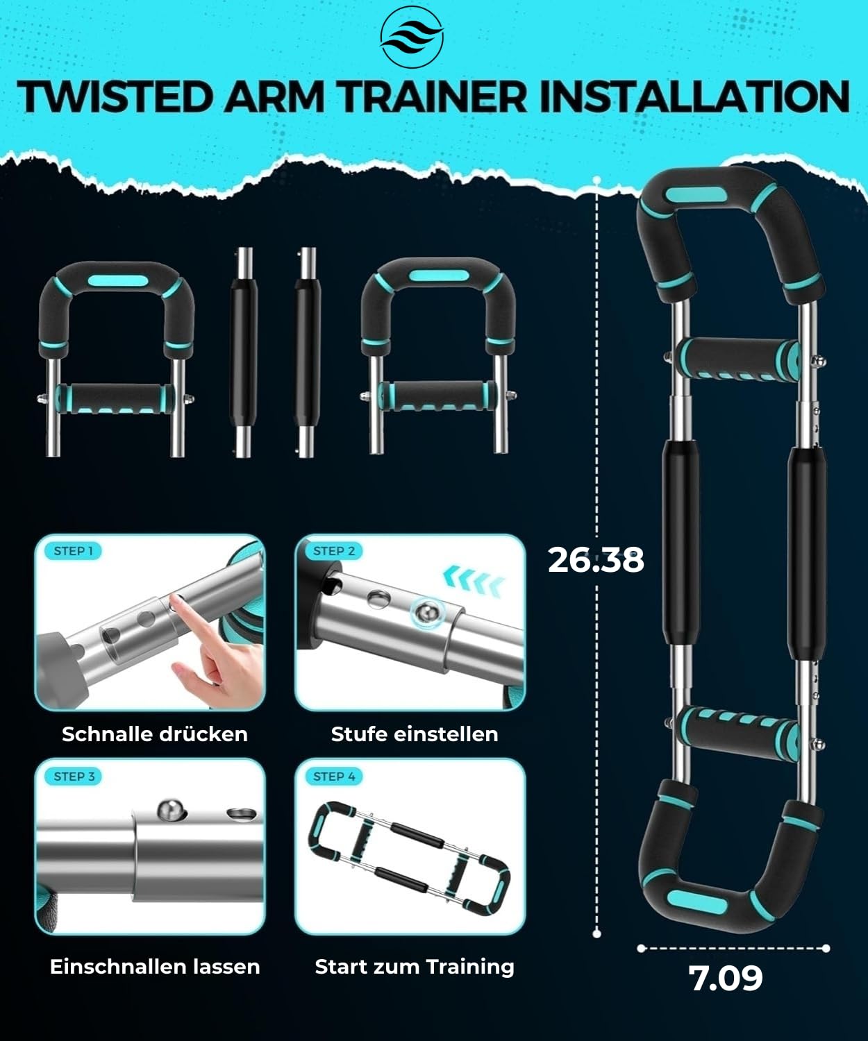 Twister Armtrainer, Einstellbare 5 Widerstandsstufen (18.1-59.0 kg) Brust & Arm Workout Ausrüstung für Männer & Frauen, Ergonomischer Home Gym Krafttrainer mit Anti-Rutsch-Griffen, Blau
