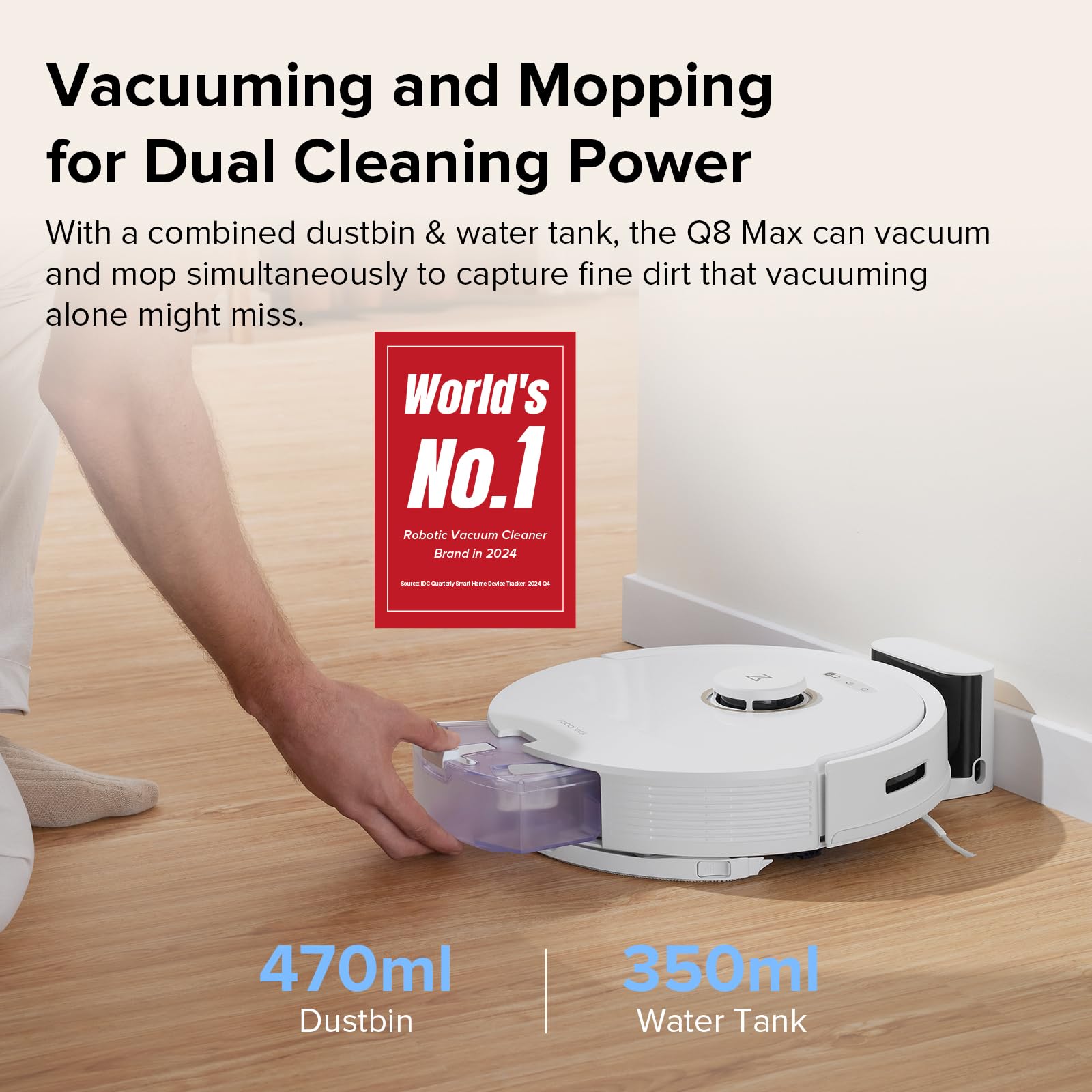 roborock Q8 Max Robot Vacuum and Mop Cleaner, DuoRoller Brush, 5500Pa Strong Suction, Lidar Navigation, Obstacle Avoidance, Multi-Level Mapping, Perfect for Pet Hair view 2