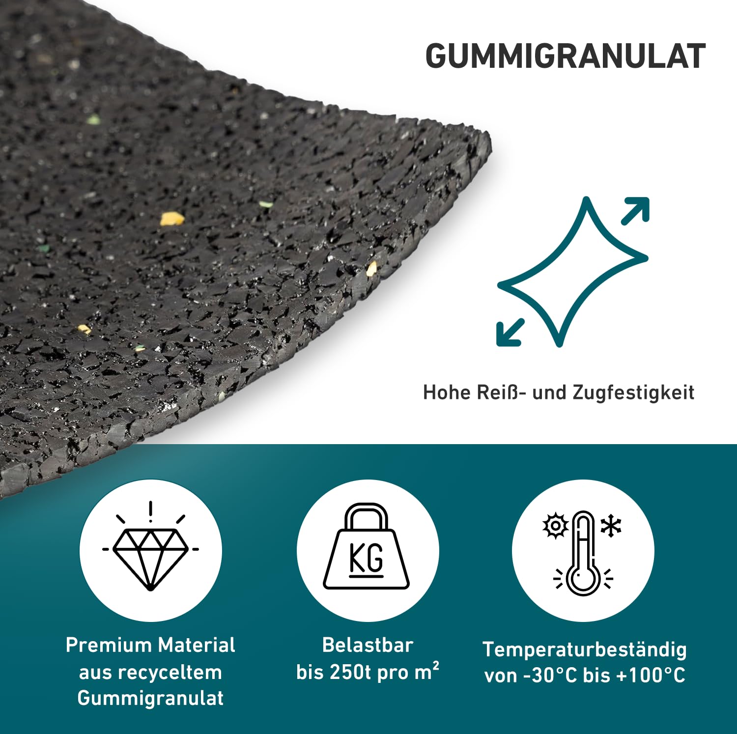 KARAT Terrassenpads auf Rolle - Abstandshalter, Trittschalldämmung, Bautenschutzmatte für Terrassen aus Gummigranulat, zuschneidbare Gummi Unterlage (10000 x 80 x 10 mm)