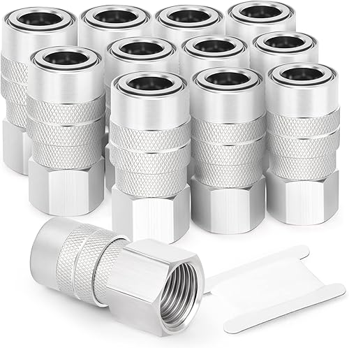 GASHER Acoplador industrial femenino de 12 piezas, 1/4 pulgadas, acoplador de aire de conexión rápida de flujo básico de 1/4