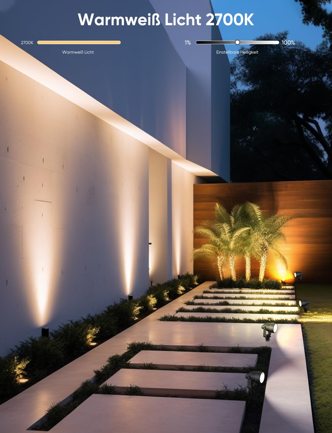 APPECK Gartenstrahler, WiFi Smart Gartenbeleuchtung mit Strom, RGBW Farbe ändernde intelligente Niederspannungs-Spot-Lichter, mit App/Sprachsteuerung, für Patio Garten Einfahrt Gehweg, 6 Stück