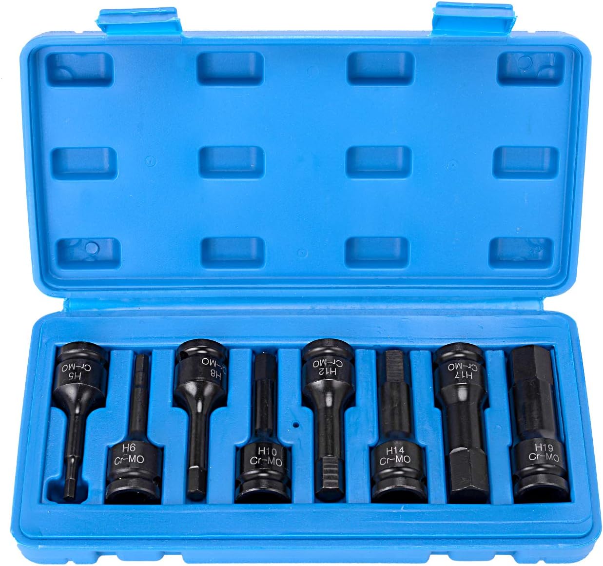 1/2 Inch Drive Impact Hex Allen Bit Socket Set, Metric 8-Piece H5-H19 Cr-Mo One-Piece Construction Hand Tool