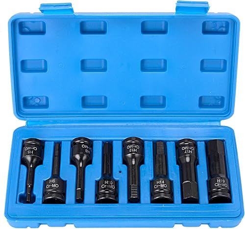 Vista 8 de Juego de 8 puntas de vaso Torx Star de impacto de 1/2 pulgada, 8 piezas T30 T40 T45 T50 T55 T60 T70 T80 Cr-Mo 3 pulgadas extra larga impacto de aire