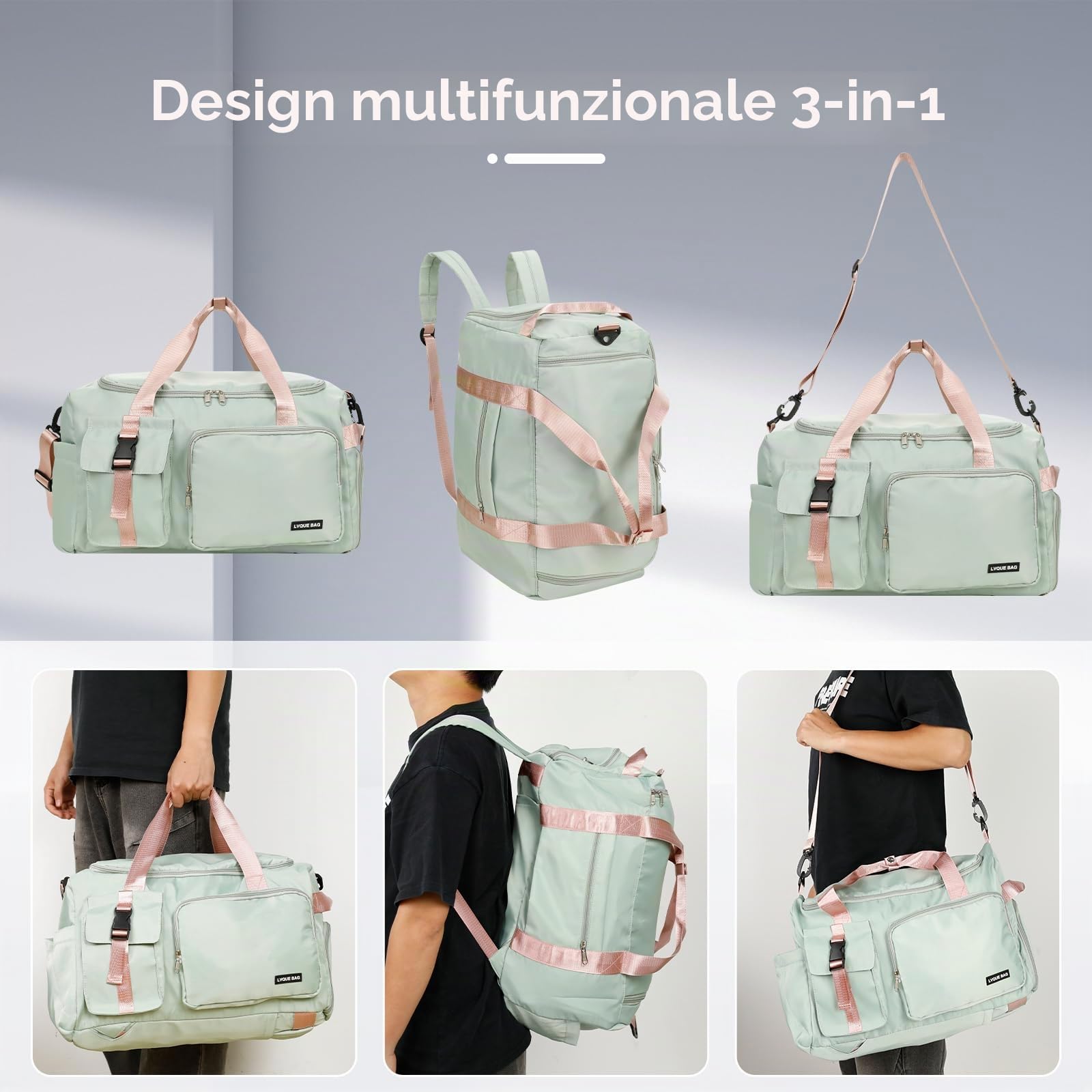 Cozary Borsa Palestra Uomo Donna - 42L Grande Borsone Sportivo - Tessuto Oxford Impermeabile - Borsa Fitness 3 in 1 - Design Multiscomparto - Per Viaggi Palestra Affari