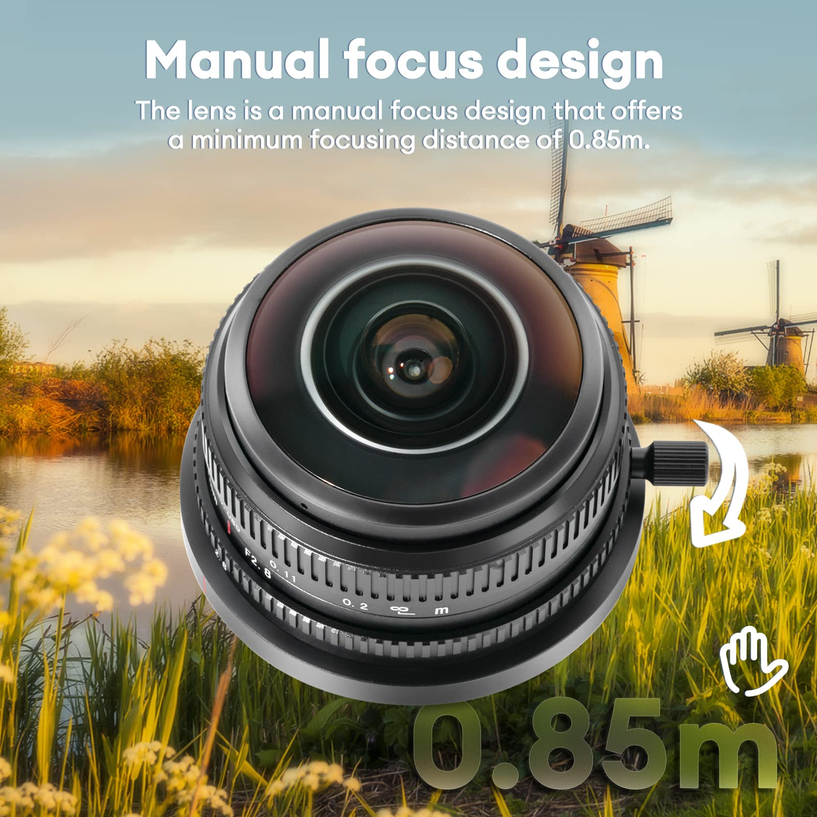 7artisans 4mm F2.8 Obiettivo fisheye circolare, angolo di visione ultra grandangolare 225°, compatibile con fotocamere Sony E-mount APS-C a6000 a5100 a5000 a6500 a6600 Nex-3 Nex-3N Nex-3R Nex-5