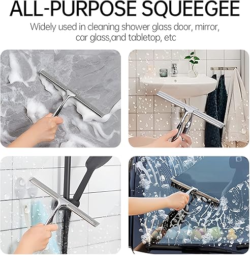 Miniatura 3 de Escobilla de ducha para puertas de cristal, escobilla de ducha de vidrio, gancho para montaje en pared, limpiaparabrisas de acero inoxidable,