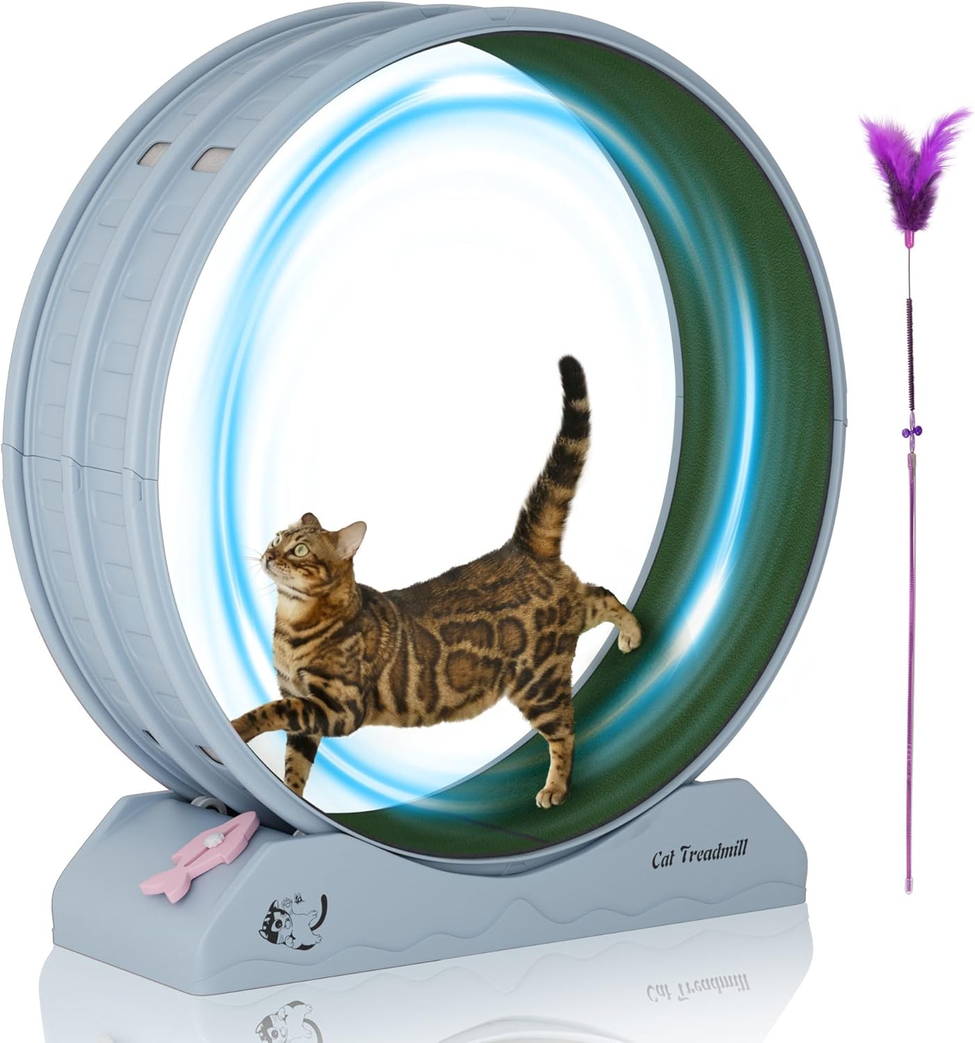 Cat Exercise Wheel, 39.4 Inch Cat Treadmill for Indoor Cats, Cats Running Wheel with Updated Enhanced Base and Carpeted Runway for Cat’s Longer Life and Fitness, Blue