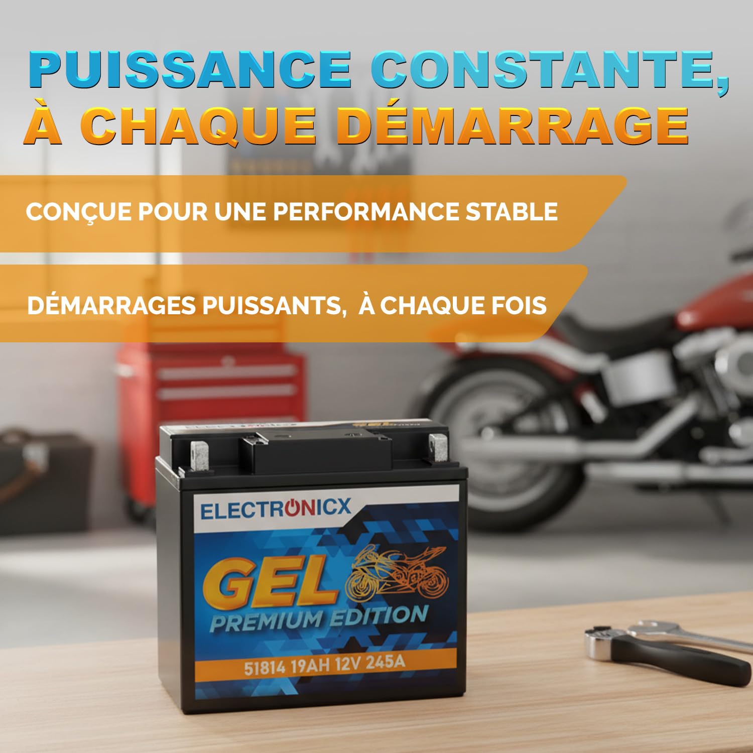 Electronicx GEL-51814 Batterie moto 12V 19Ah 245A – puissante, sans entretien, scellée et étanche, technologie gel, haute performance pour moto, scooter, quad, ATV, motoneige