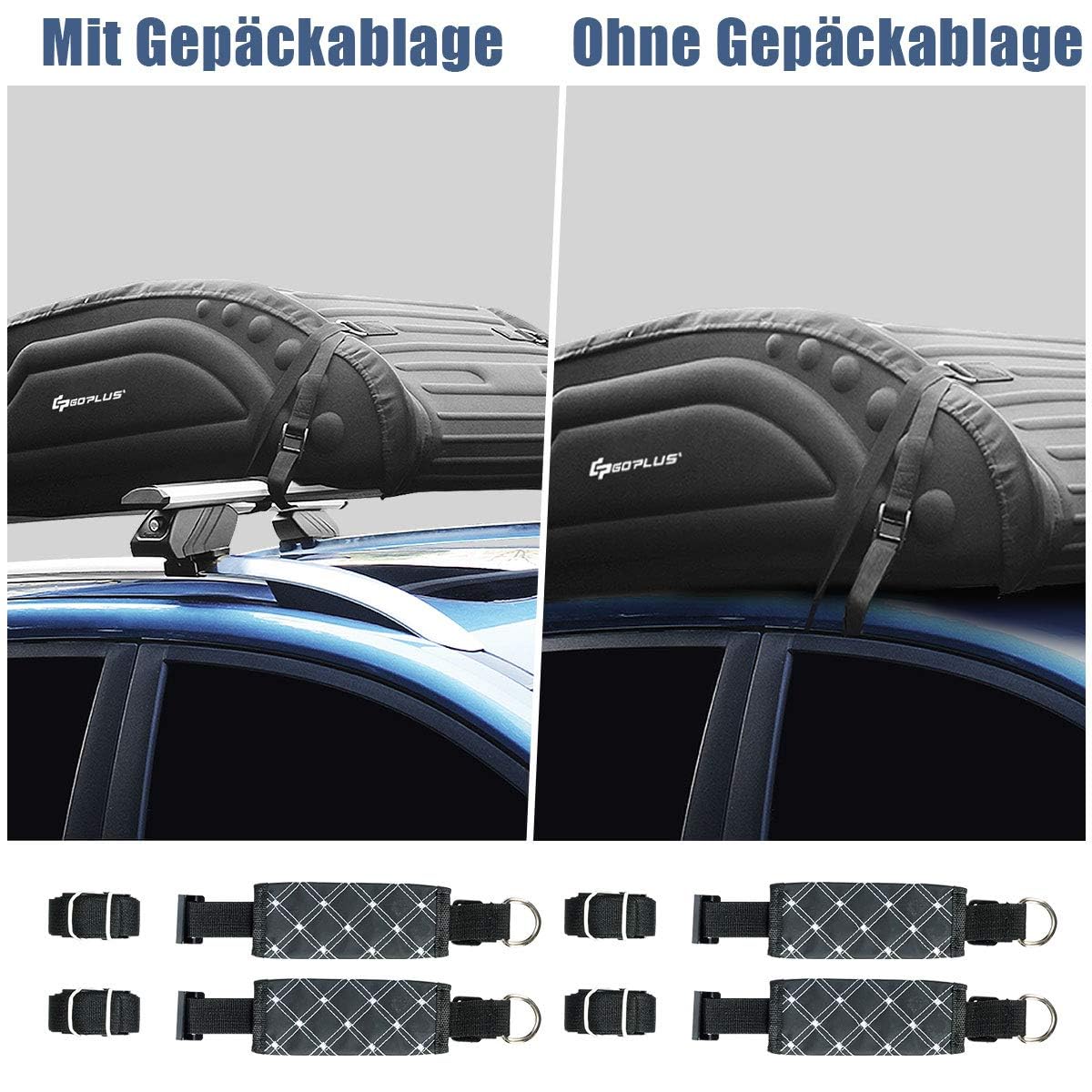 GOPLUS Auto Dachtasche, Dach Gepäckträger, Faltbare Dachbox Softbox, Wetterbeständiger Dachkoffer aus Wasserdichtem Stoff, Aufbewahrungsbox Reisetasche für Reisen und Transport, Schwarz