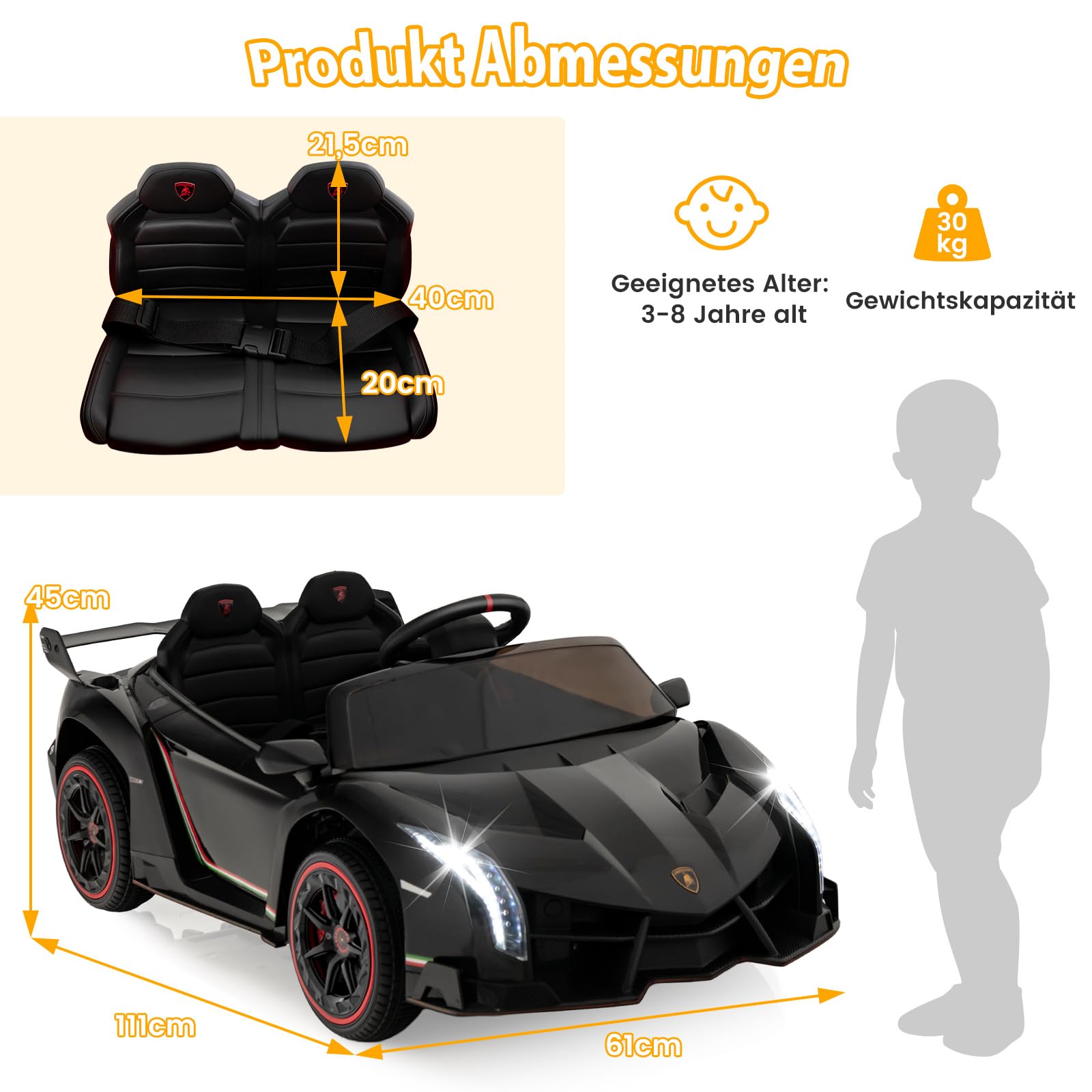 GOPLUS 12V Elektroauto Lamborghini mit 2,4G-Fernbedienung, Kinderfahrzeug mit helle LED-Leuchten, Hupe & hydraulischer Türen, Elektrofahrzeug mit Musik & MP3 für Kinder von 3-8 Jahre (Schwarz)