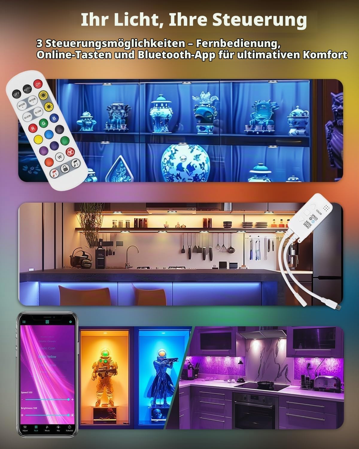Cefrank RGBW LED Puck Vitrinenbeleuchtung 6er Dimmbar | Fernbedienung App Bluetooth Musik Farbwechsel 16M Farben Timer Schrank Küche Regal Unterbau Wand Kabinett Vitrinenschrank