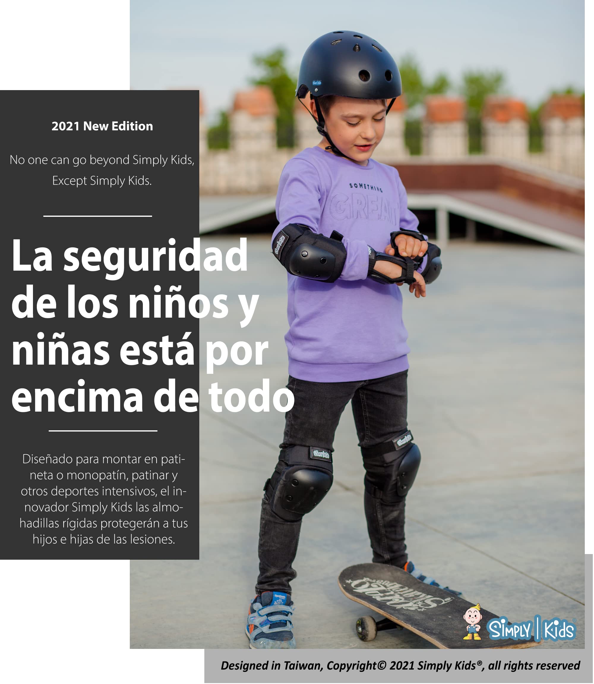 Simply Kids Protecciones Patines Niña I Coderas y Rodilleras Niño con Muñequeras I Protecciones Skate de Patinaje, Monopatín, Bicicleta, Hoverboard, Protecciones Patines Niño y Niñito
