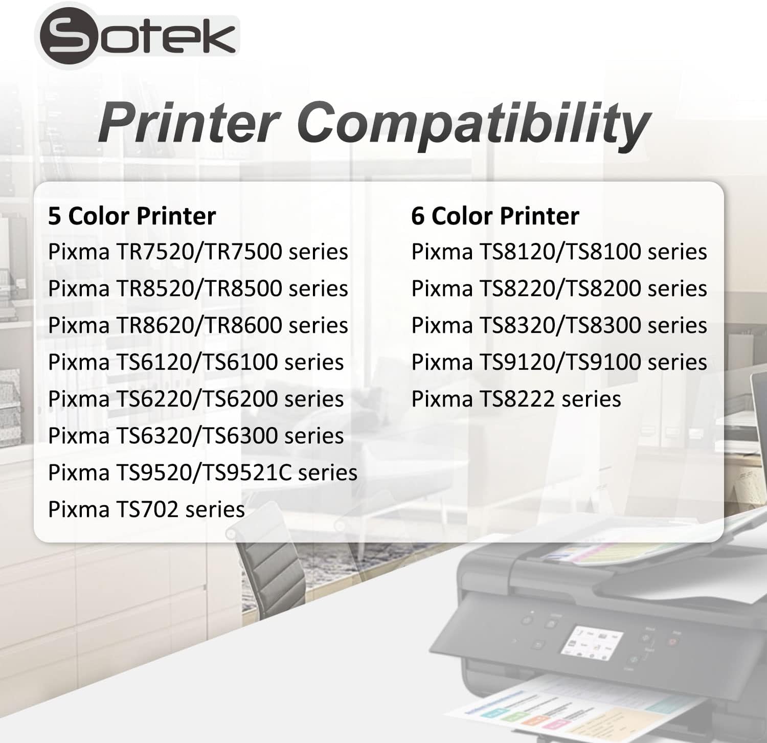 Sotek 280XL 281XL 280 281 Ink Cartridges, Compatible with PIXMA TR7520 TR8520 TR8620 TS6120 TS6220 TS8120 TS8220 TS9120 TS9520 TS9521C TS702 TS702a Printer 5 Pack