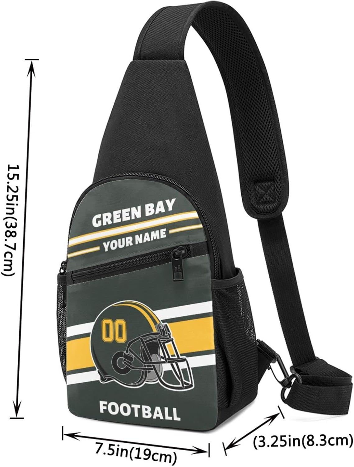 Custom Sling Bag, Personalized Green Bay Crossbody Bags for Men Women, Customize Name and Number Sling Shoulder Backpack, Chest Bag Hiking Travel Daypack for Outdoor