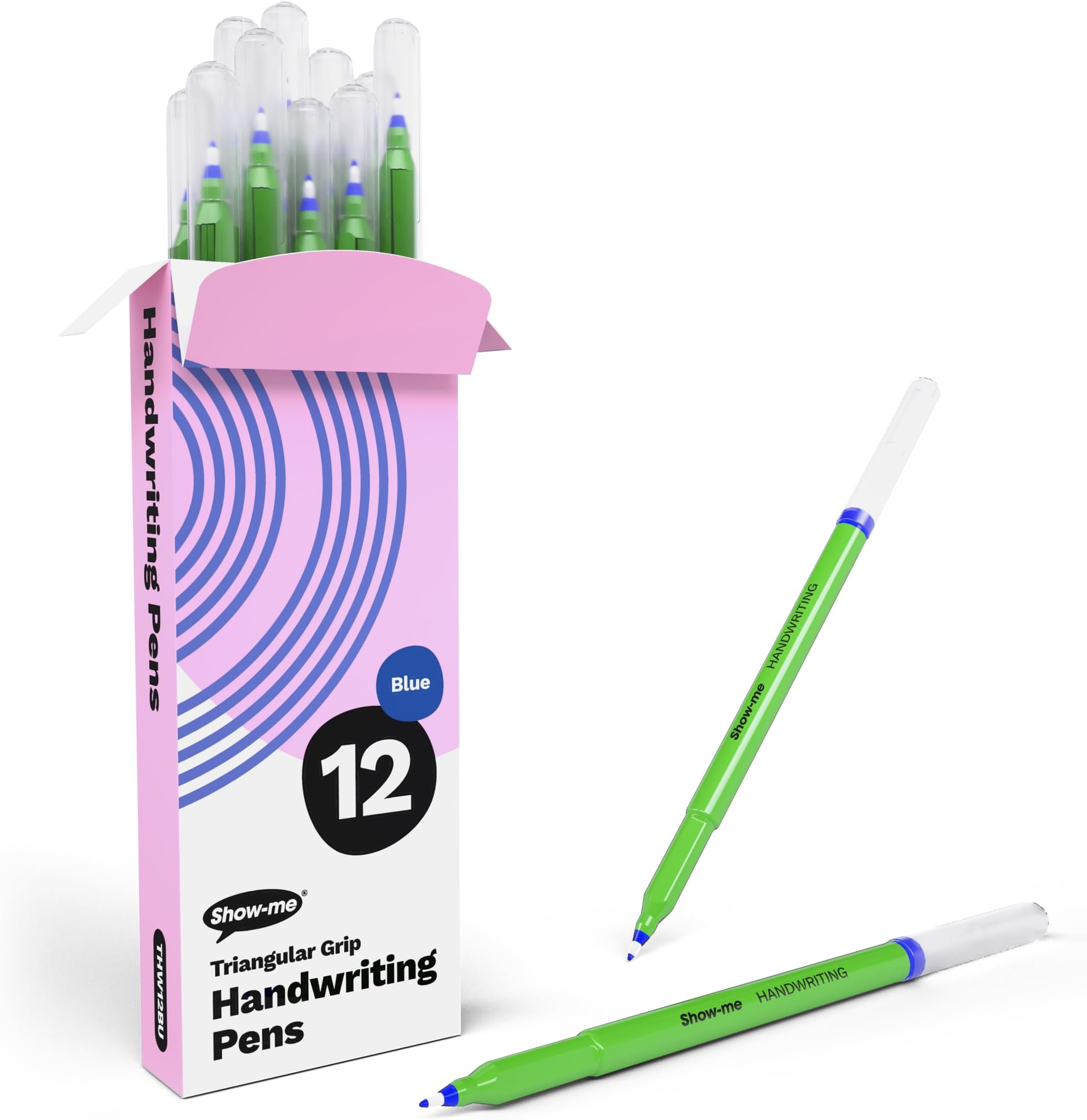 Blue Handwriting Pens, Designed to Improve Writing and Encourage Correct Pen Posture, Pack of 12