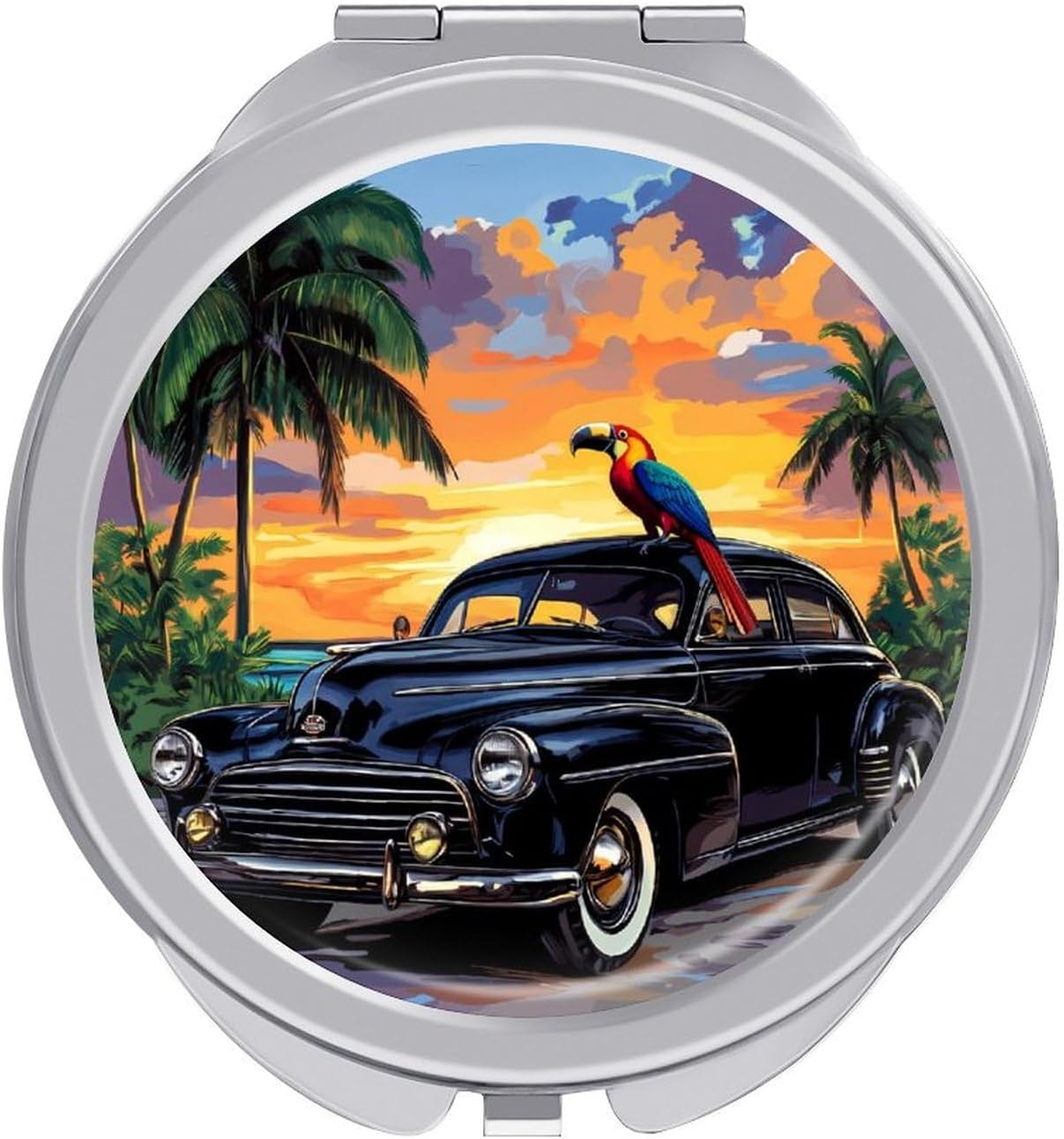 Tropical Toucancar Compact Makeup Mirror Mini Foldable Cosmetic Mirror Portable Travel Mirror for Purse Pocket