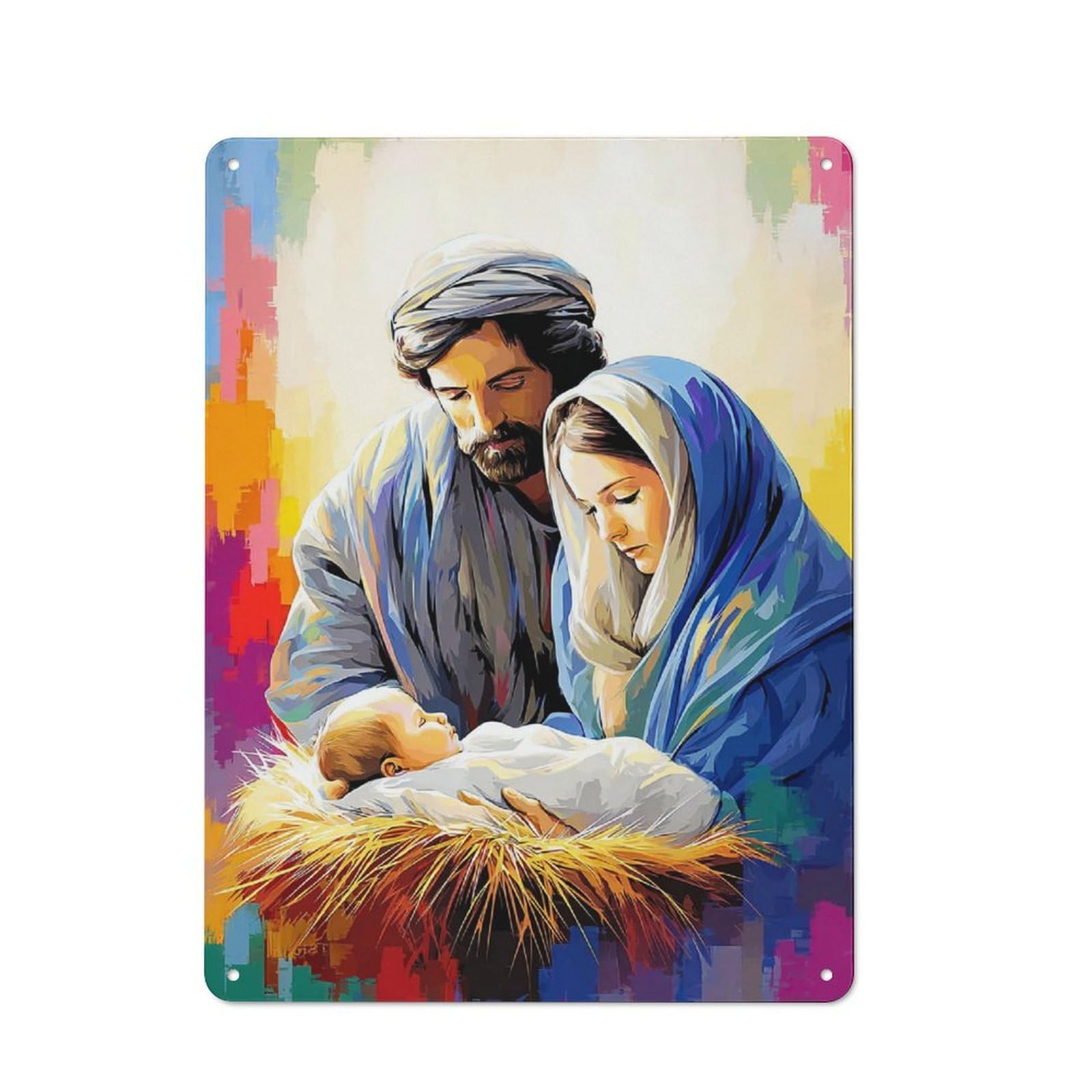 Junmoney Christmas Nativity Scene Painting -3 Tin Wall Plaque 40X30cm With For Hobby Room Or Studio, For Updating Hobby Room And Studio After Moving